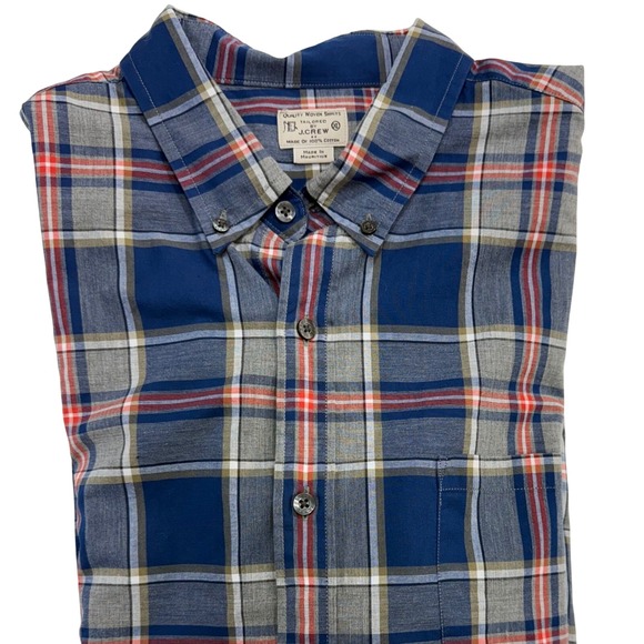 J Crew Tailored Plaid Button Down Shirt Mens Size XL Blue Cotton Long Sleeve - Picture 3 of 7